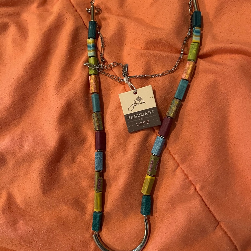 Colorful jilzarah Beaded Necklace with Silver Accents